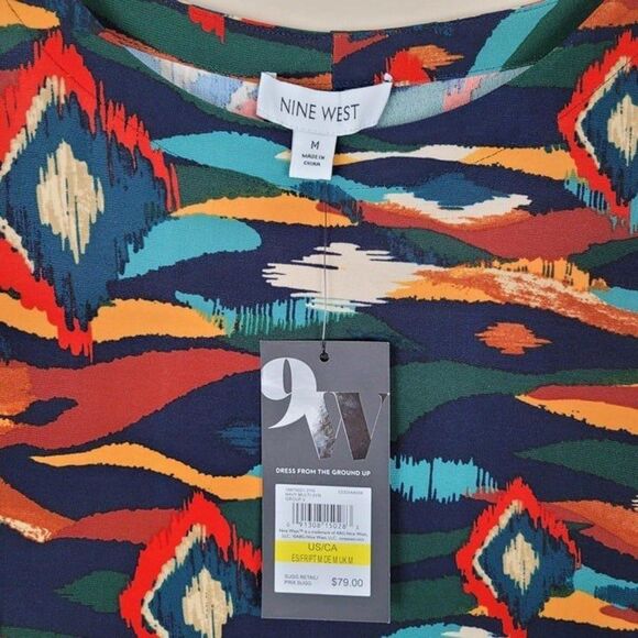 Nine West Size M NEW Stretch Multicolor Knee Lenght Shift Dress Short Sleeve - Picture 11 of 11